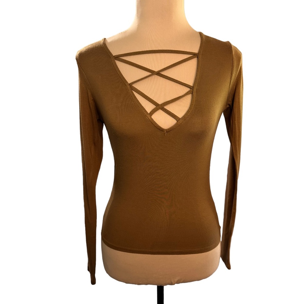 Me To We Brown Lattice Front Top, Size XS